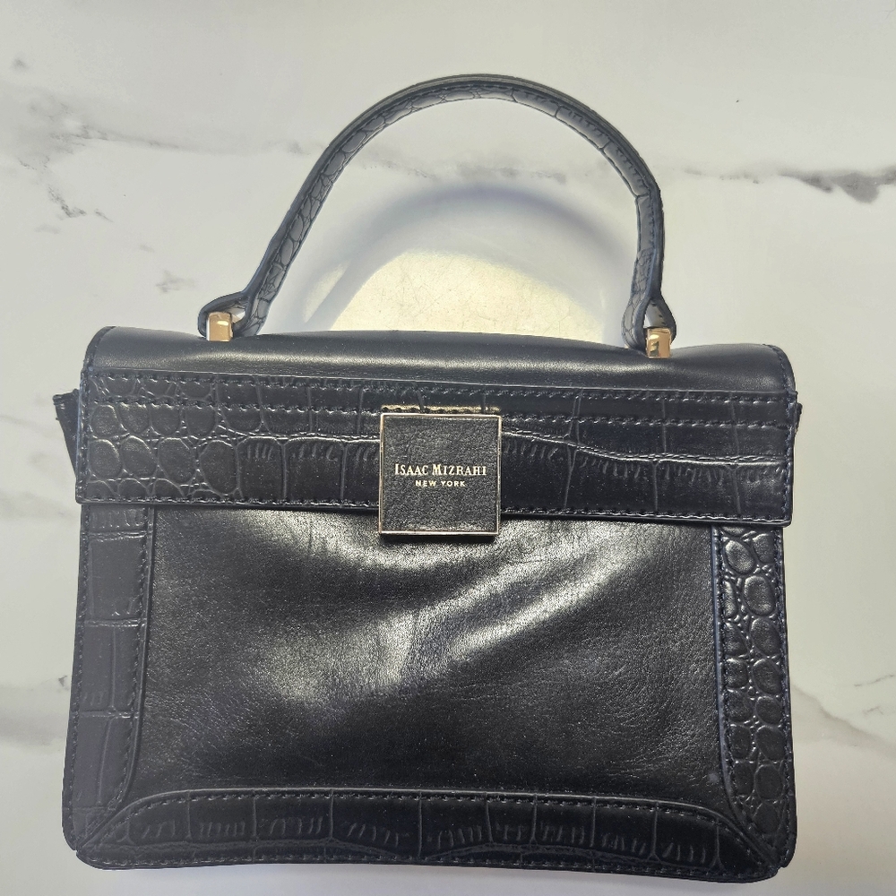 Isaac Mizrahi Black Croc-Texture Satchel and Crossbody Perfect Condition